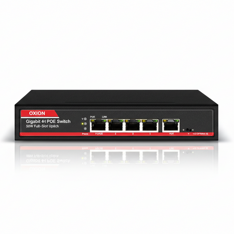 OXION OX-GPS504-1G 4-Port Gigabit AI PoE Switch UAE | 65W PoE+ 250m Long Range Network Switch Dubai Abu Dhabi Sharjah Ajman Umm Al Quwain Ras Al Khaimah Fujairah