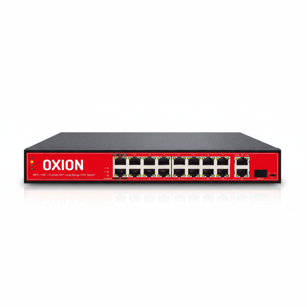 OXION OX-NPS518G 16-Port PoE Switch UAE | 200W Long Range PoE+ Network Switch 16FE+2GE+1SFP Dubai Abu Dhabi Sharjah Ajman Umm Al Quwain Ras Al Khaimah Fujairah
