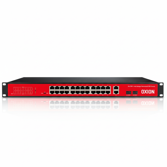 OXION OX-NPS526G 24-Port PoE Switch UAE | 250W Long Range PoE+ Network Switch 24FE+2GE+2SFP Dubai Abu Dhabi Sharjah Ajman Umm Al Quwain Ras Al Khaimah Fujairah