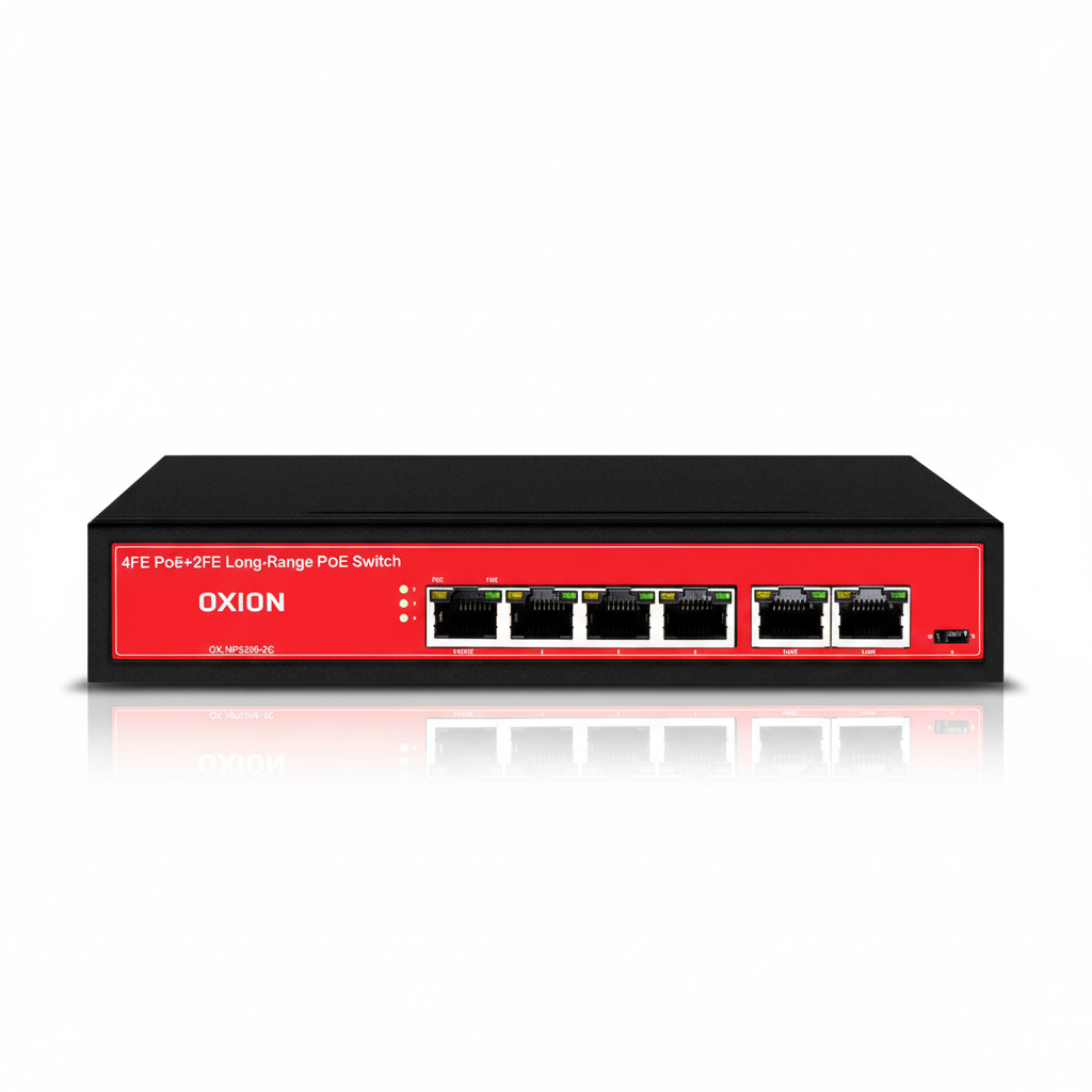 OXION OX-NPS206-2G 4-Port AI PoE Switch UAE | 65W Gigabit PoE+ 250m Long Range Network Switch Dubai Abu Dhabi Sharjah Ajman Umm Al Quwain Ras Al Khaimah Fujairah