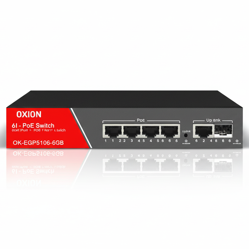 OXION OX-EGP5106-1GS 4-Port Gigabit AI PoE Switch UAE | 60W Long Range Network Switch Dubai Abu Dhabi Sharjah Ajman Umm Al Quwain Ras Al Khaimah Fujairah