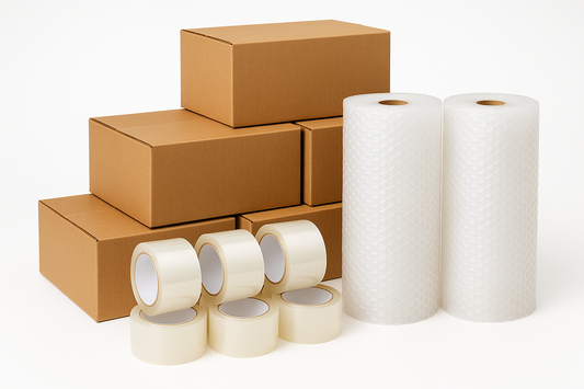 صناديق نقل دبي الإمارات - طقم تعبئة كامل مع شريط لاصق ومواد التغليف | Moving Boxes Dubai UAE Complete Packing Kit with Tape & Bubble Wrap Supplies