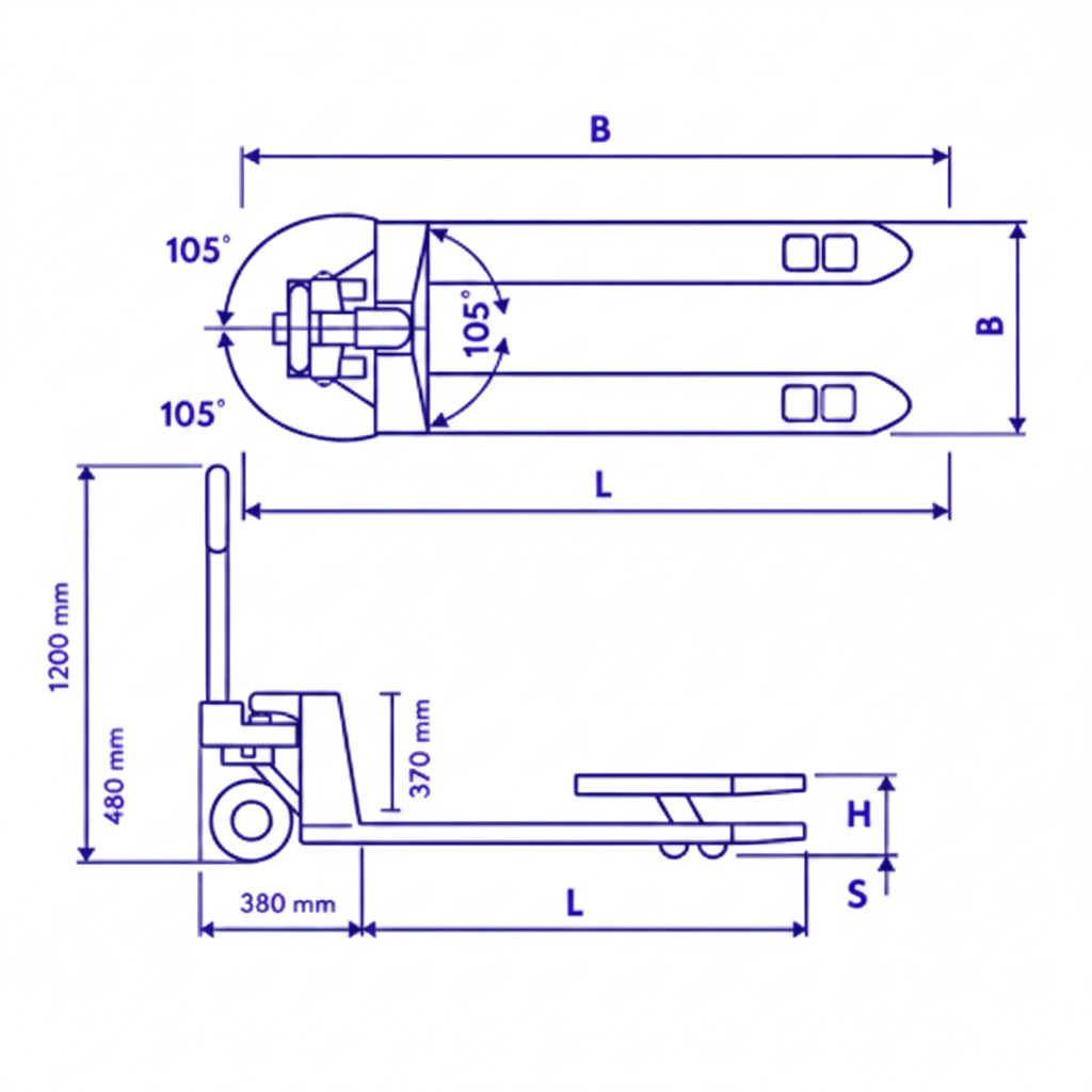 Hand Pallet Truck 3 Ton Technical Diagram – TURBO LIFT Korea | UAE Delivery