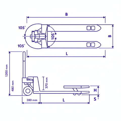 Hand Pallet Truck 3 Ton Technical Diagram – TURBO LIFT Korea | UAE Delivery