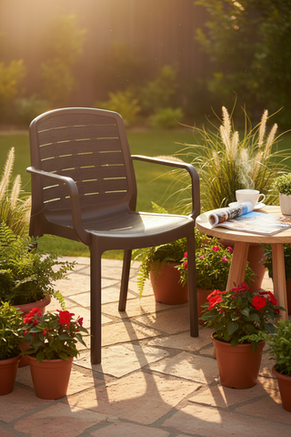 Cedargrain resin armchair patio arrangement UAE - Premium outdoor furniture Dubai Abu Dhabi