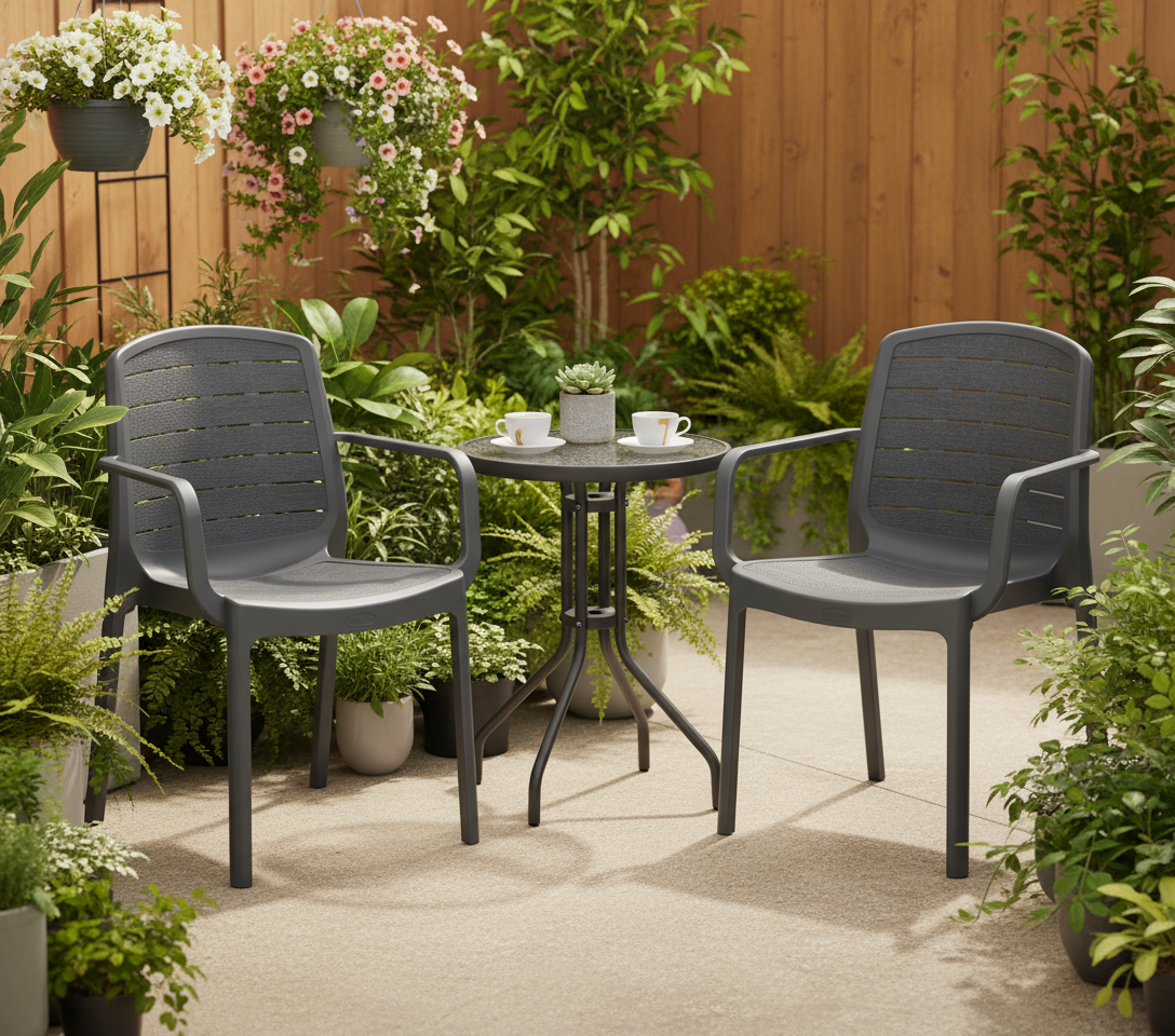 Dark grey patio armchairs outdoor setting - Premium UAE garden furniture Dubai
