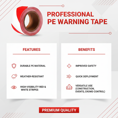 Red PE Warning Tape - Safety Barrier Tape for Construction Sites UAE | 100m Roll