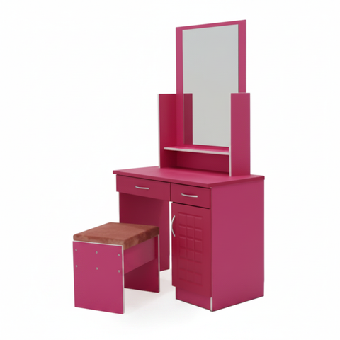 Pink Dressing Table with Mirror and Stool