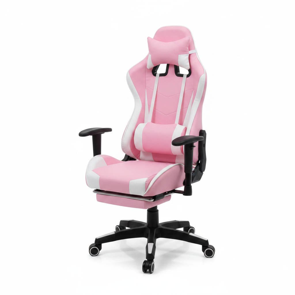 Pink & White Gaming Chair with Adjustable Arms & Footrest IH 742 – Buy Online UAE | INFINI HOMES