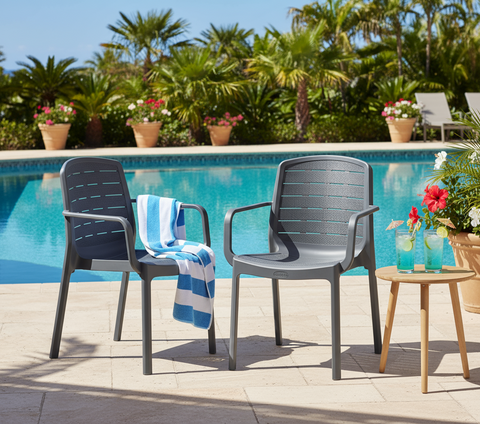 Luxury poolside garden armchairs UAE - Premium dark grey outdoor furniture Dubai