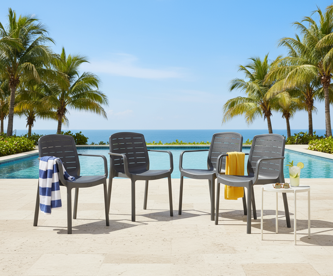 Luxury poolside resort outdoor seating Cedargrain armchairs UAE Dubai Abu Dhabi Sharjah