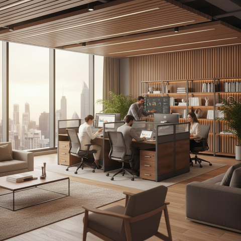 4-Person Office Workstation Coffee & Grey | UAE-Wide Delivery | INFINI HOMES