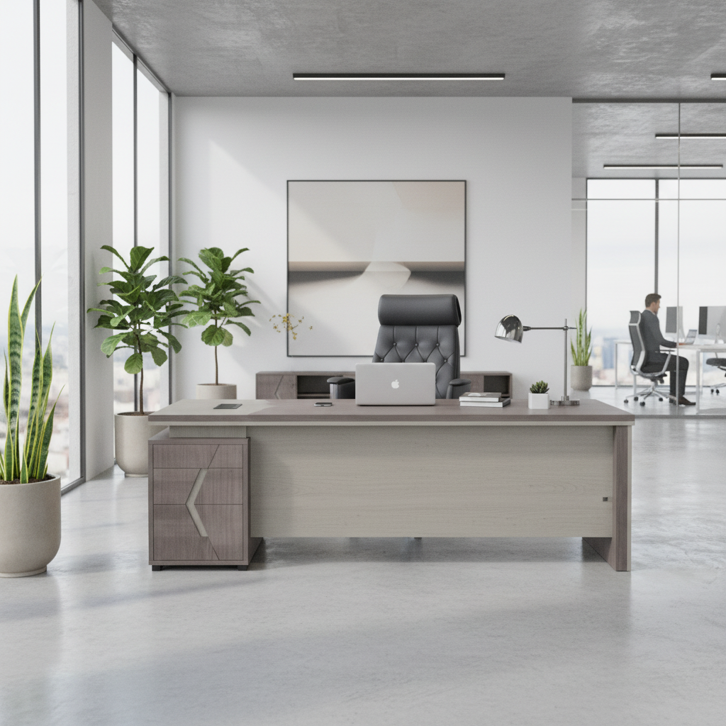 L-Shape Office Desk 1.8m Oak & Khaki - Premium Executive Desk UAE