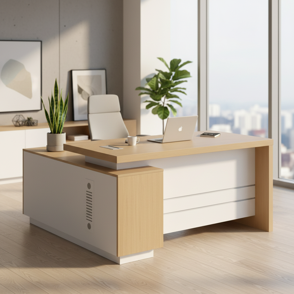 L-Shaped Office Desk 180cm - Apex Oak Executive Table with Drawers UAE