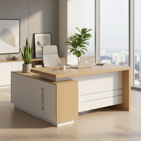L-Shaped Office Desk 180cm - Apex Oak Executive Table with Drawers UAE