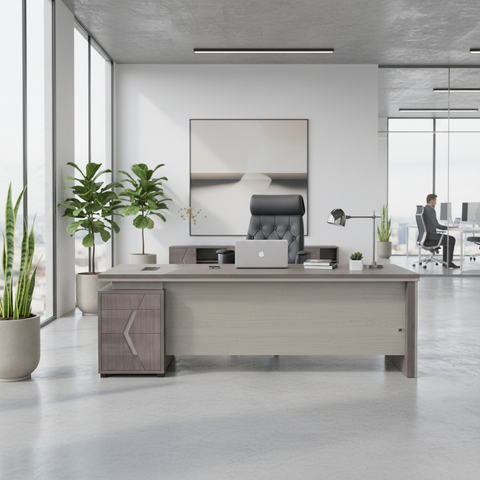 L-Shape Office Desk 1.8m Oak & Khaki - Premium Executive Desk UAE