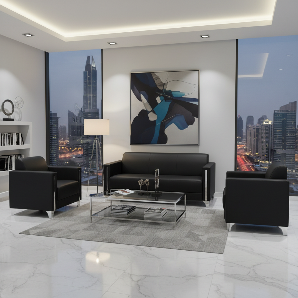 Kiwi 3-Seater Sofa Set Black PU Leather - Premium Living Room Furniture UAE