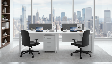 2 Person Office Workstation Desk Dubai UAE | White Line Desk with Drawers 240x60cm