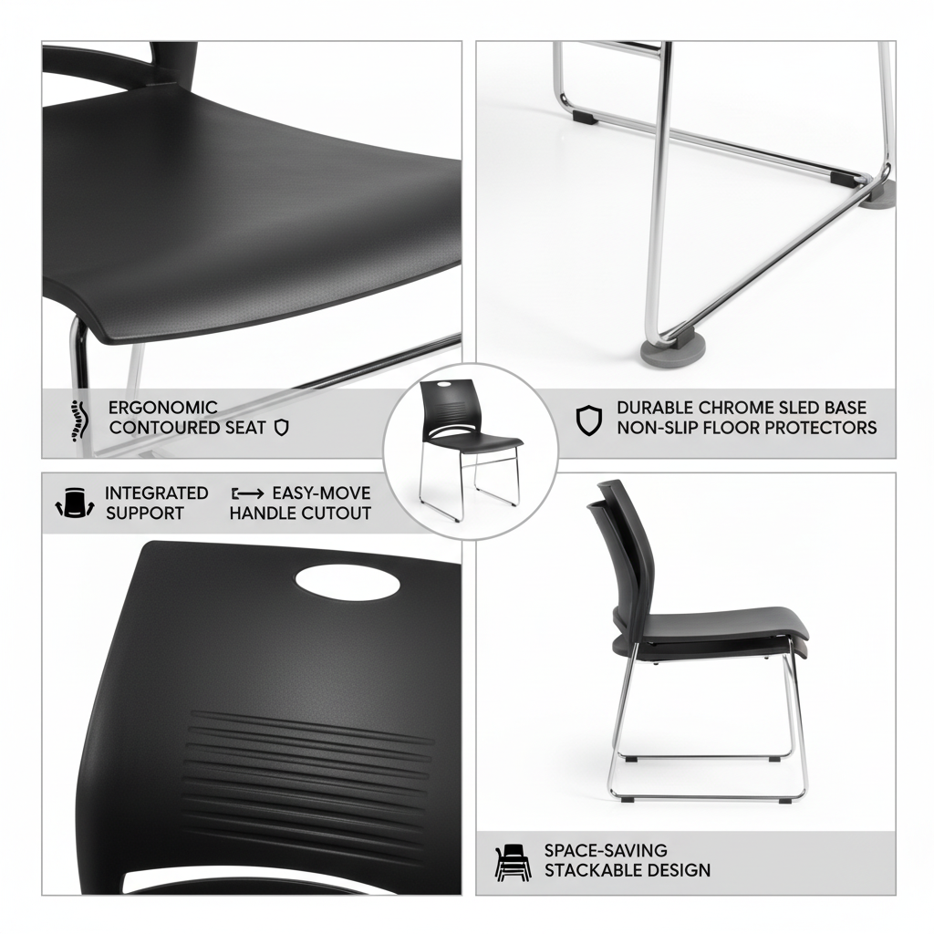 Stackable Visitor Chair with Chrome Base - Office Seating UAE | IH 7655