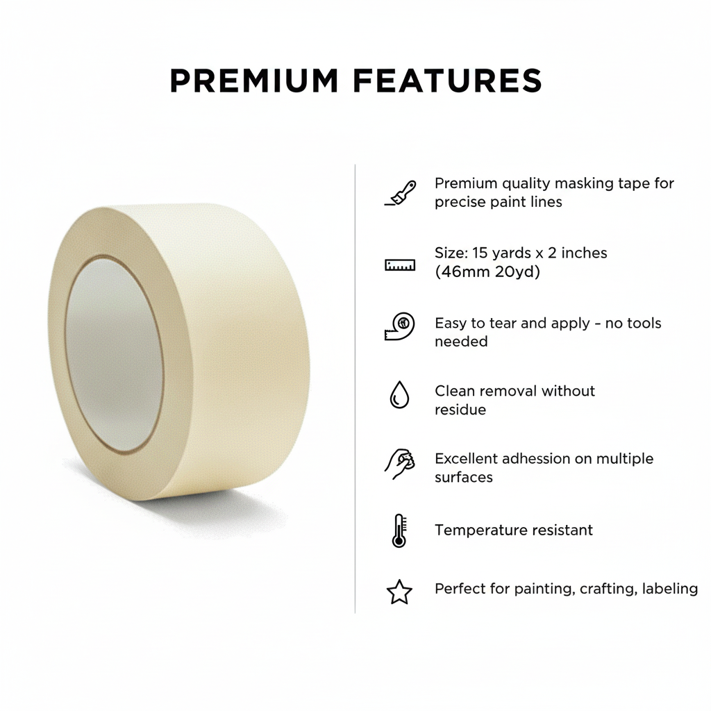INFINI HOMES Masking Tape 15 yd x 2 inches - Premium Quality for Painting & DIY Projects