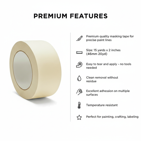 INFINI HOMES Masking Tape 15 yd x 2 inches - Premium Quality for Painting & DIY Projects