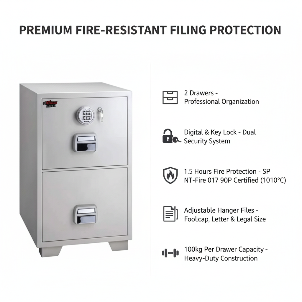 Eagle SF-680-2EKX Fire-Resistant Filing Cabinet – 2 Drawers, Digital + Key Lock System