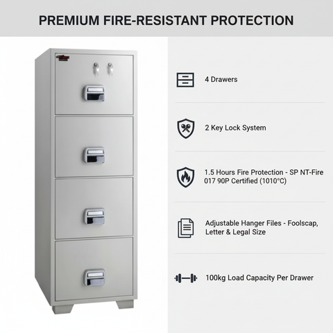 Eagle SF-680-4TKX Fire-Resistant Filing Cabinet – 4 Drawers, Dual Key Lock System