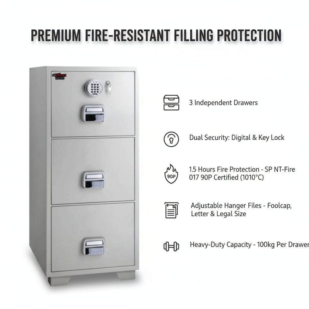 Eagle SF-680-3EKX Fire-Resistant Filing Cabinet – 3 Drawers, Digital + Key Lock System