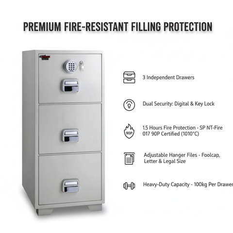 Eagle SF-680-3EKX Fire-Resistant Filing Cabinet – 3 Drawers, Digital + Key Lock System