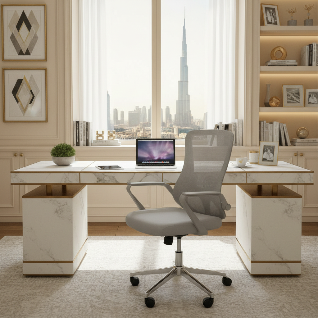 Medium Back Mesh Office Chair UAE | Ergonomic Chrome Base | Dubai Abu Dhabi | IH 1035 GRY