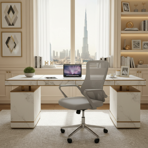 Medium Back Mesh Office Chair UAE | Ergonomic Chrome Base | Dubai Abu Dhabi | IH 1035 GRY