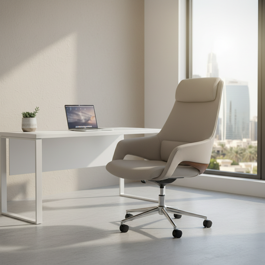 Premium High Back Office Chair - Beige & Grey PU Leather | UAE Delivery