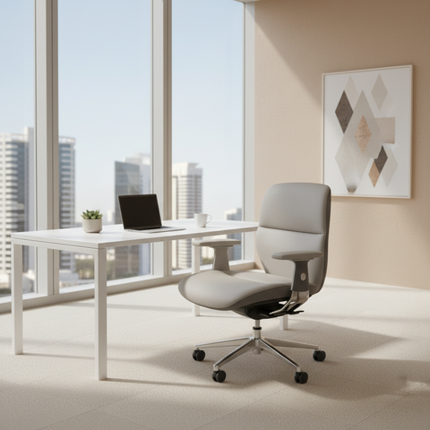 Premium PU High Back Office Chair Beige & Grey | Ergonomic Executive Chair UAE