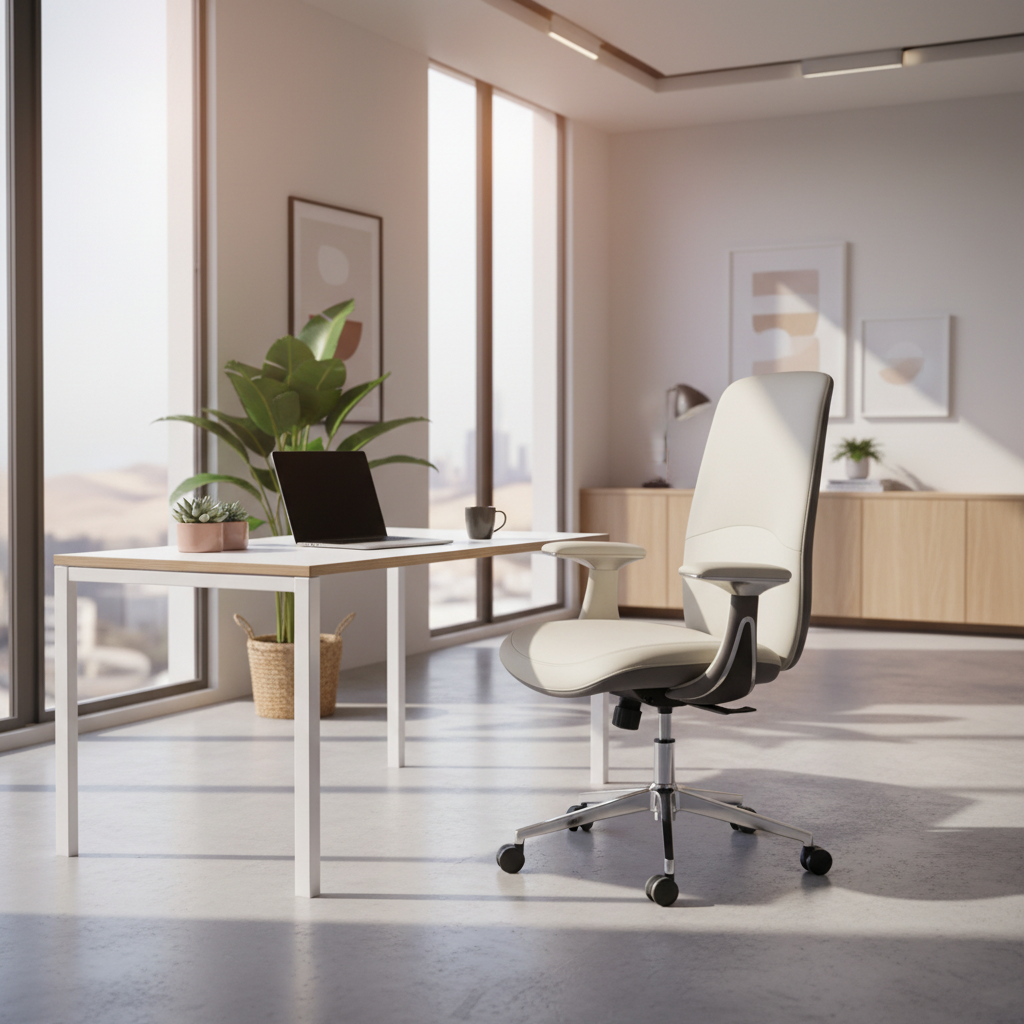 Premium High Back Office Chair - Beige & Grey PU Leather | UAE Delivery