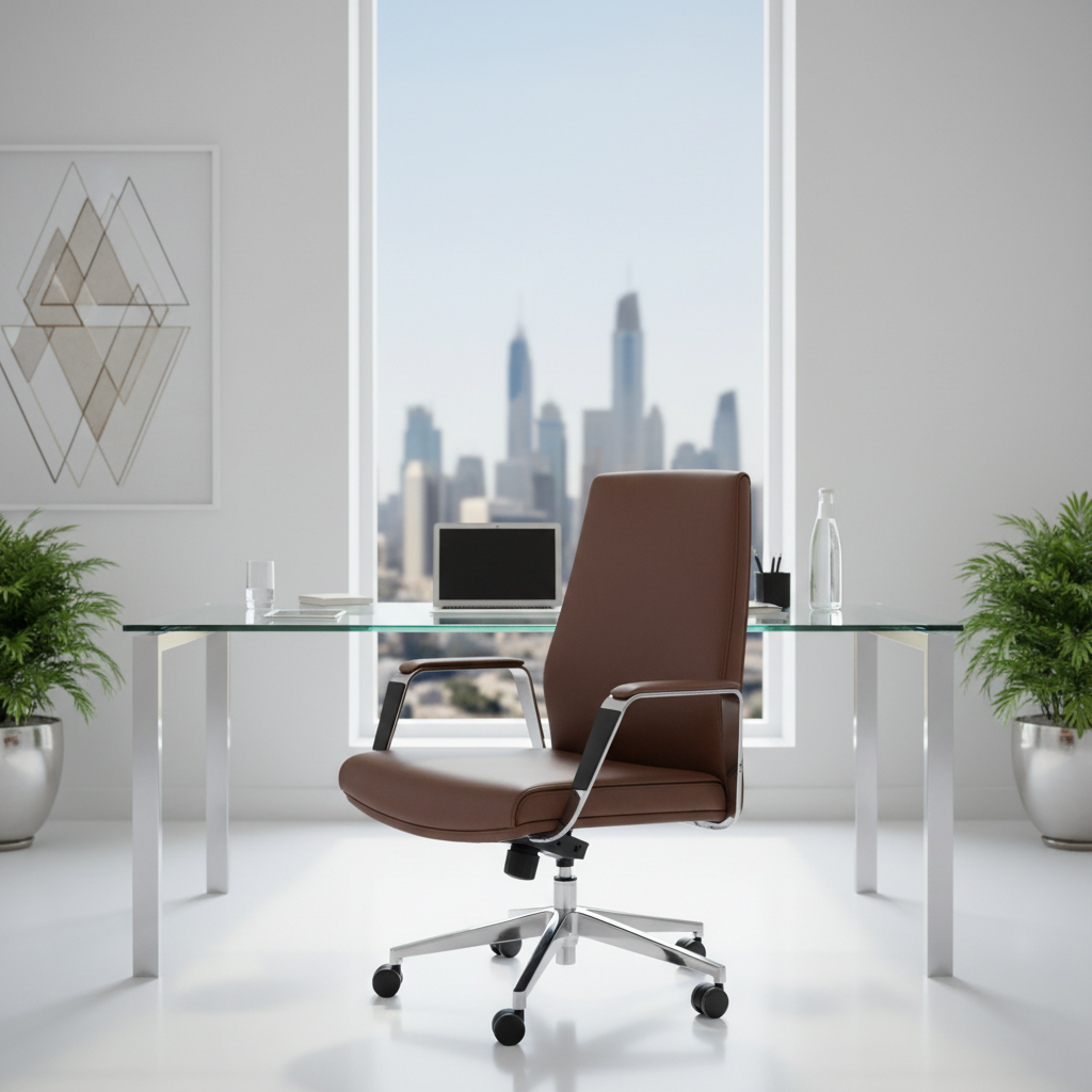 Premium Office Chair Low Back PU Leather Brown | Ergonomic Desk Chair UAE
