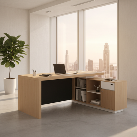 L-Shaped Office Desk 200x160cm - Executive Corner Table with Drawer & Storage | Oak White | UAE