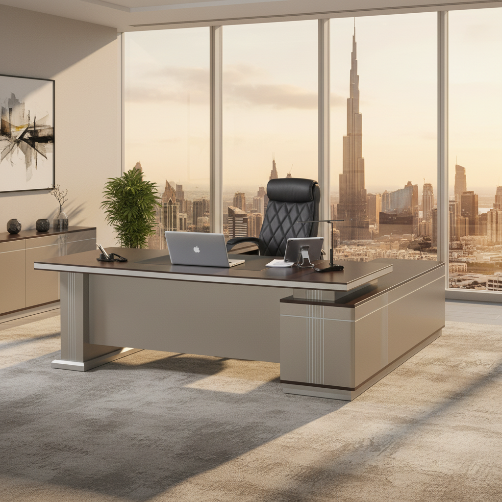 L-Shape Office Desk 1.8m Oak & Khaki | Premium Executive Desk UAE