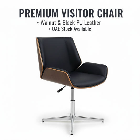 Premium Visitor Chair Walnut & Black PU Leather - UAE Stock | INFINI HOMES