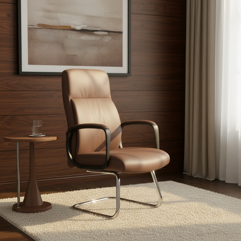 PU Visitor Chair IH 2005V – Brown | Premium Office Seating UAE