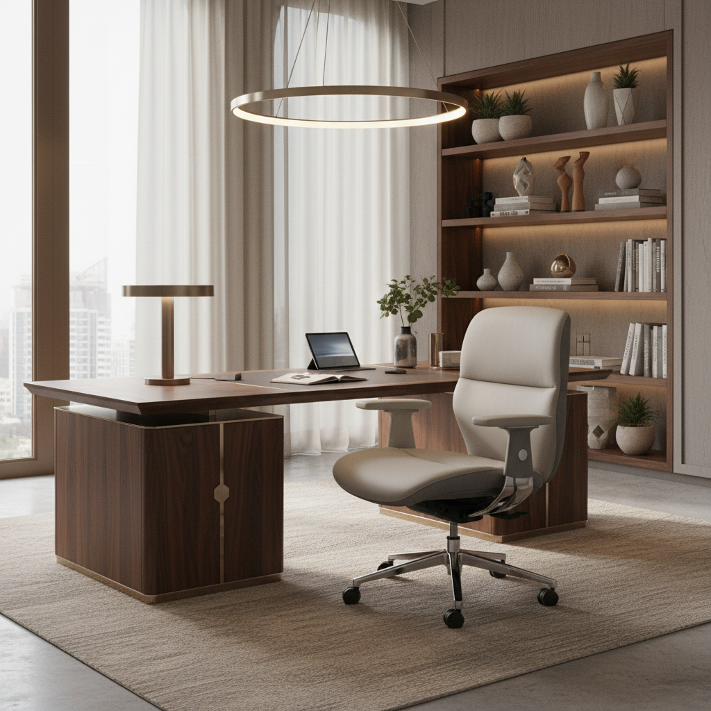 Premium PU High Back Office Chair Beige & Grey | Ergonomic Executive Chair UAE