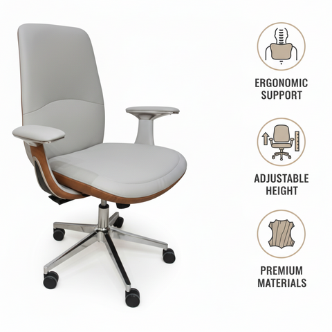 Premium High Back Office Chair - Beige & Brown PU Leather | UAE Delivery