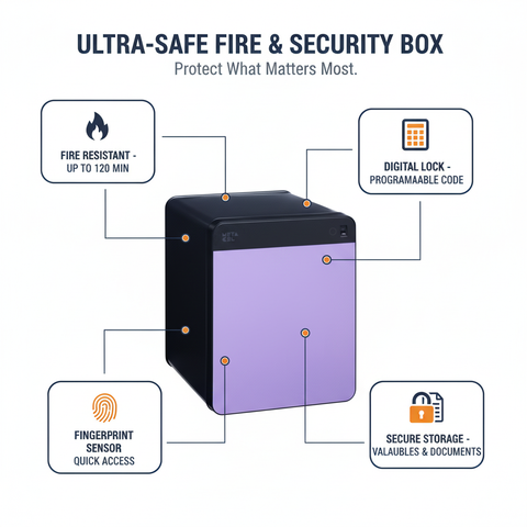 METACEL Fire Resistant Safe MC-040C1 Purple - Digital Lock & Fingerprint Sensor | UAE Delivery