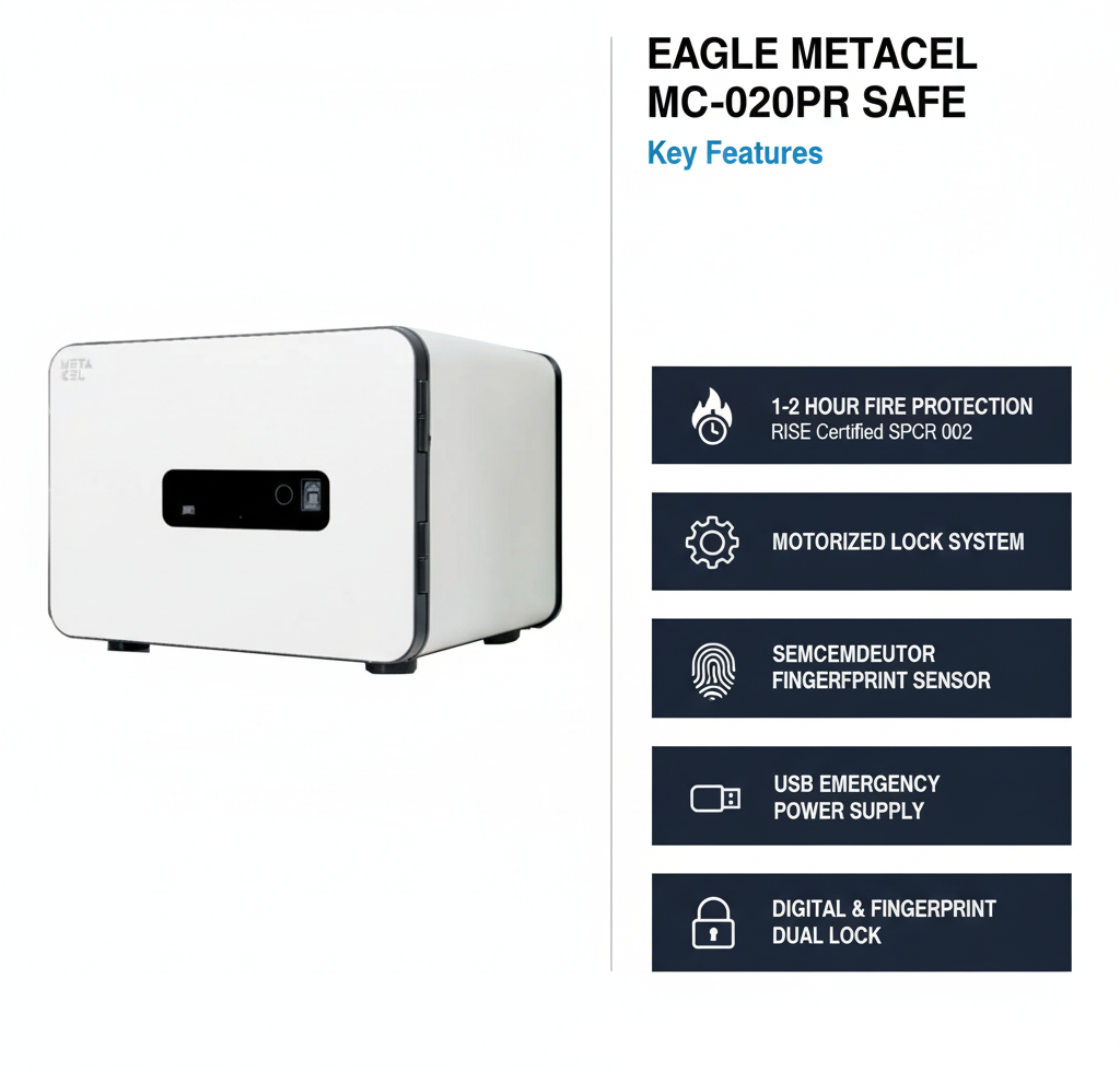 Eagle METACEL MC-020PR Fire-Resistant Safe – White, Digital + Fingerprint Lock System