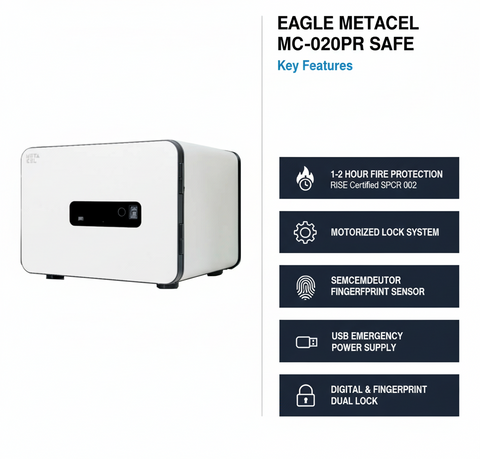 Eagle METACEL MC-020PR Fire-Resistant Safe – White, Digital + Fingerprint Lock System
