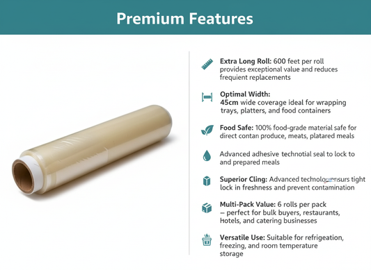 Infini Homes Cling Film 300ft Roll 30cm - Food Wrap Plastic Film 6 Pack | Premium Kitchen Stretch Wrap UAE