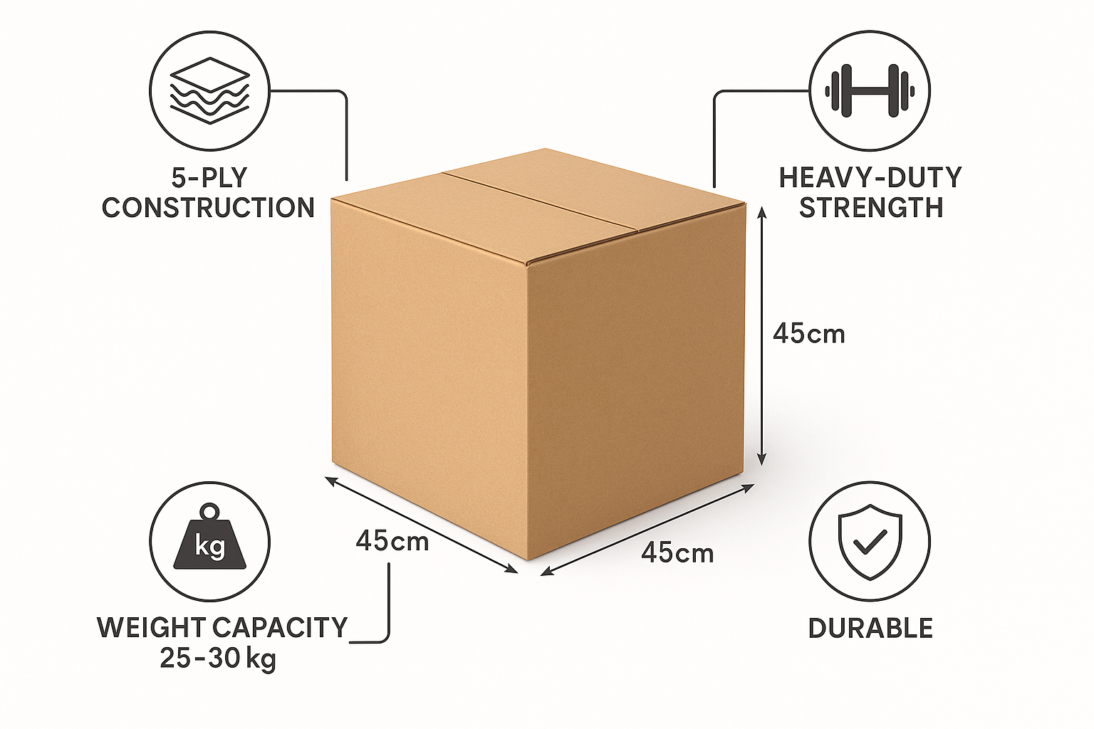 Cardboard Box 45x45x45cm UAE | Heavy Duty 5-Ply Shipping Carton Dubai Abu Dhabi