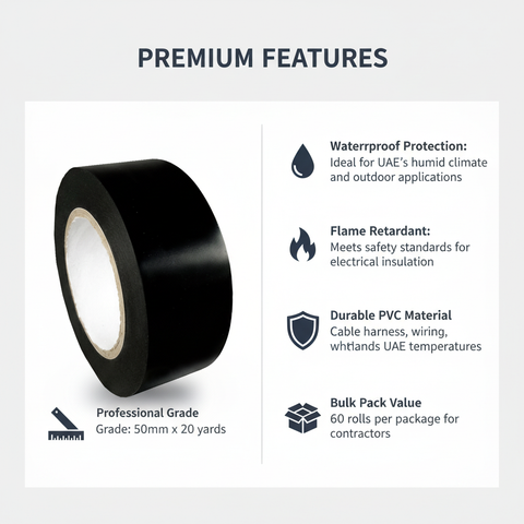 PVC Electrical Insulation Tape 50mm x 20Y - Waterproof Flame Retardant Tape UAE