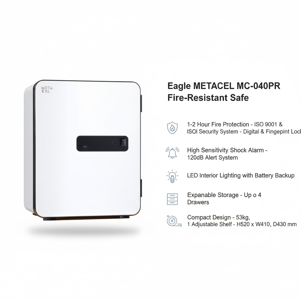 Eagle METACEL MC-040PR Fire-Resistant Safe – White, Digital + Fingerprint Lock System