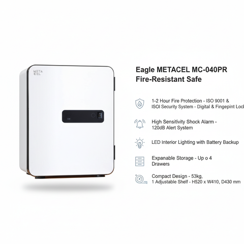 Eagle METACEL MC-040PR Fire-Resistant Safe – White, Digital + Fingerprint Lock System