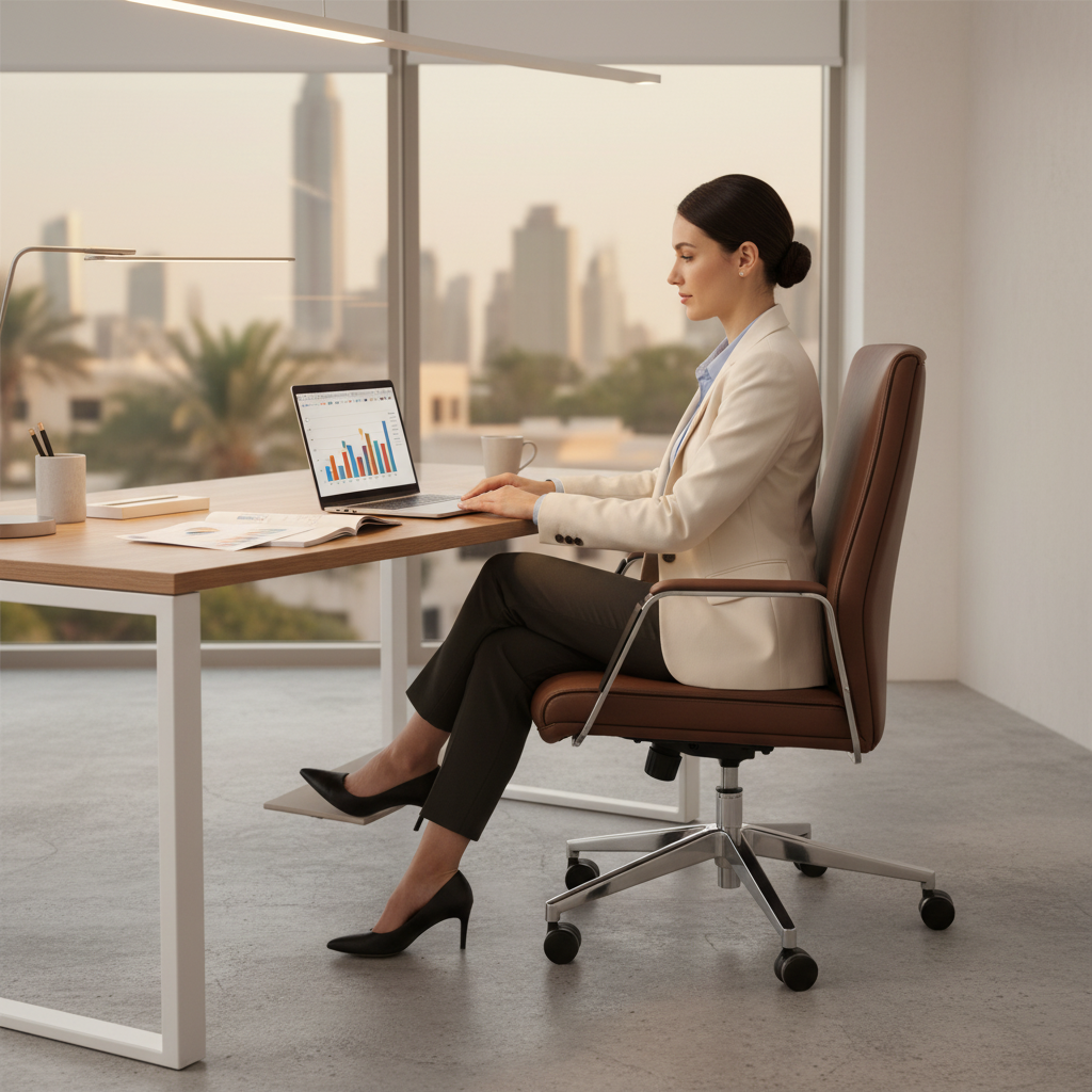 Premium Office Chair Low Back PU Leather Brown | Ergonomic Desk Chair UAE